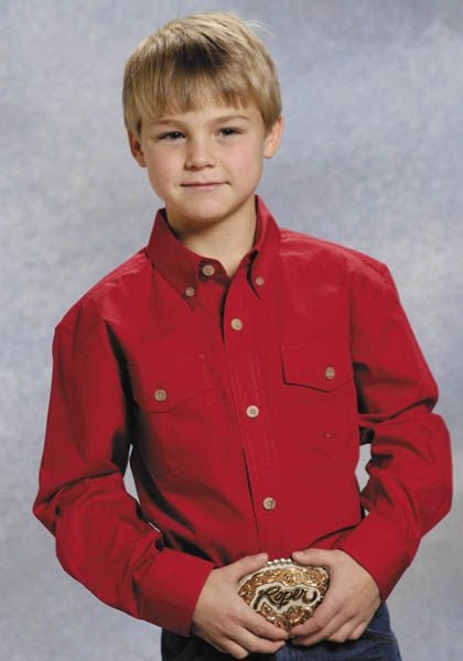 Roper Boys Poplin Western Shirt - Solid Red