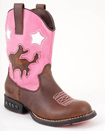 Roper Kids Faux Leather Bronco Western Lights Boots