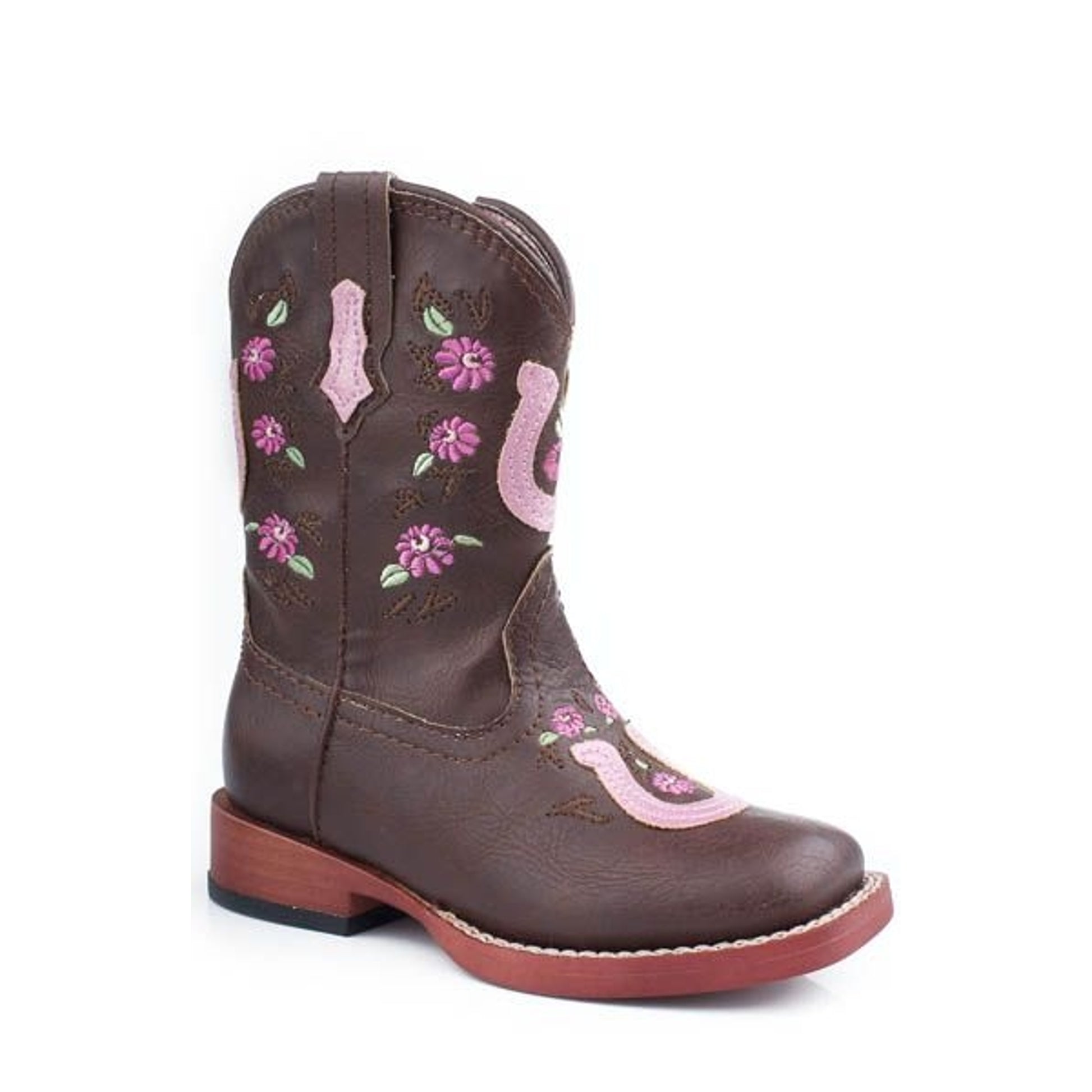 Roper Toddler Faux Leather Horseshoe Overlay Boots - Brown