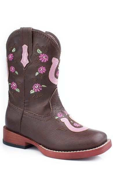 Roper Toddler Faux Leather Horseshoe Overlay Boots - Brown