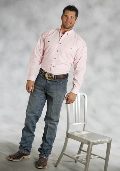 Roper Mens Poplin Long Sleeve Button Down Shirt - Pink
