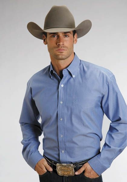 Stetson Mens Pinpoint Oxford Button Down - Blue