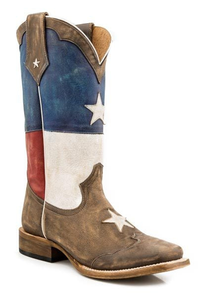 Roper Mens Square Toe Star Boots - Brown
